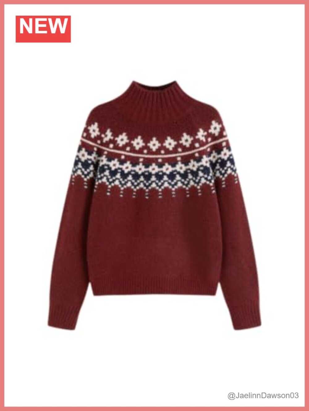 Fair Isle Wool Blend Sweater Long Sleeve Collared Pullover Knit
